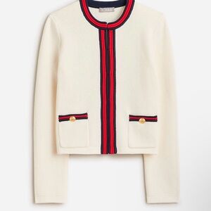 J. Crew Women's Cream Jacket with Red and Navy Accents